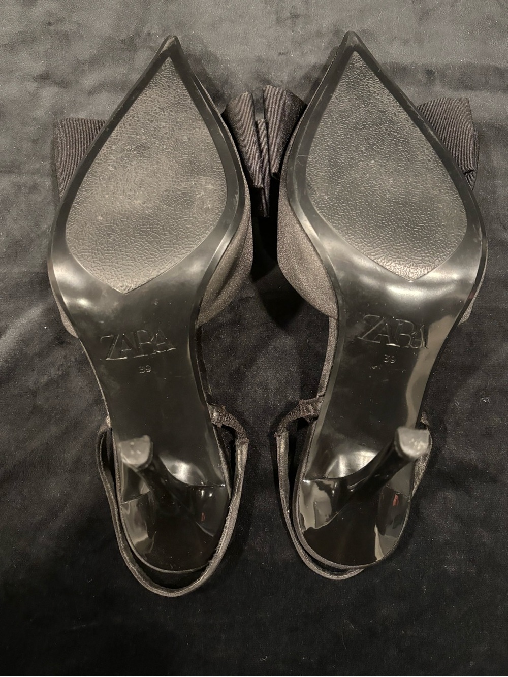 Zara Black Pointed-Toe Slingback Heels with Bow - Picture 10 of 12